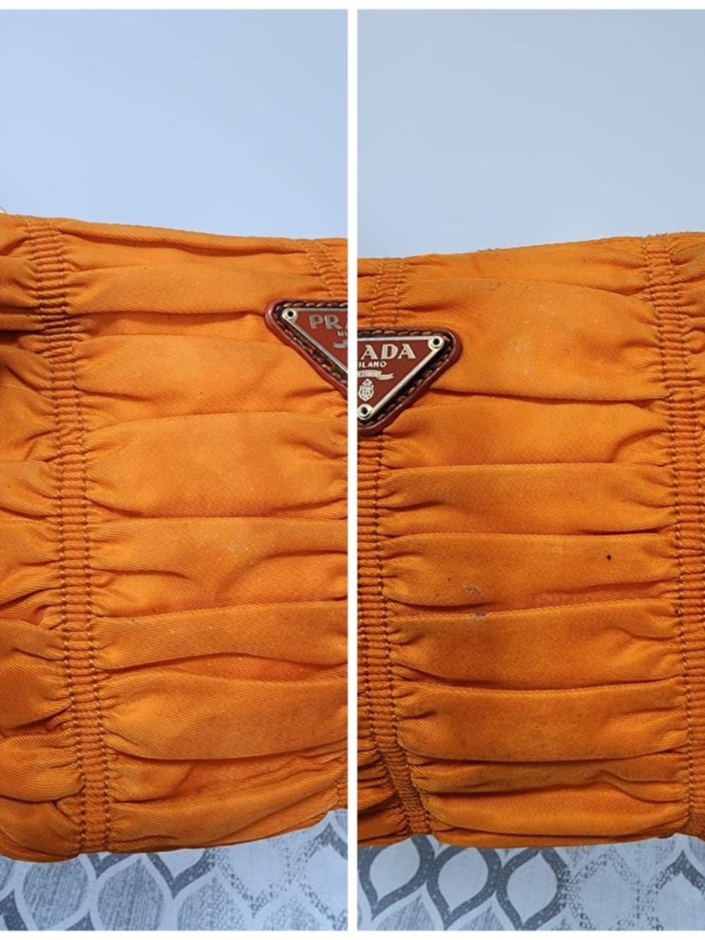 Authentic Prada Tessuto Gaufre Nylon Clutch Orange - Picture 6 of 14